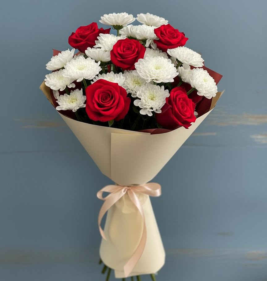 Букет цветов из: Розы и Хризантемы в Безопасном