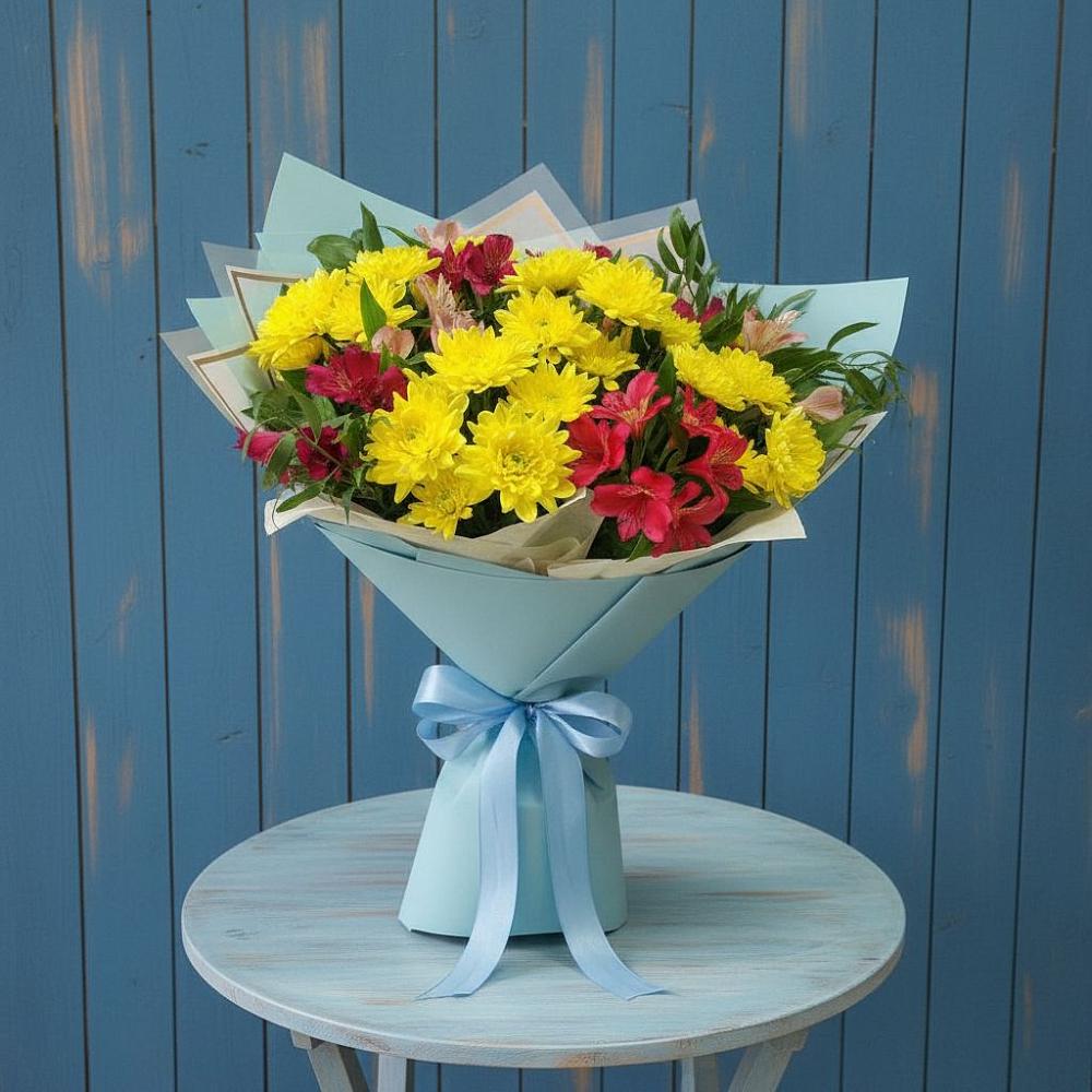 Букет цветов из: Альстромерии и Хризантемы в Безопасном