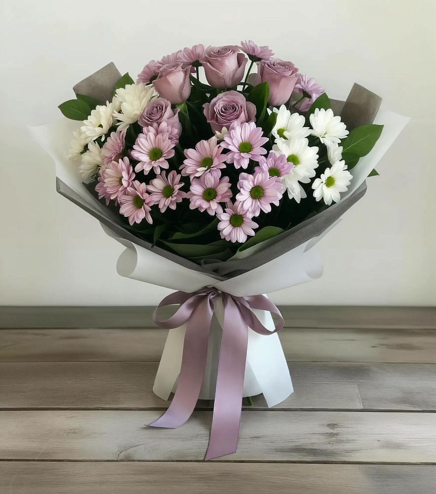 Букет цветов из: Хризантемы и Розы в Безопасном