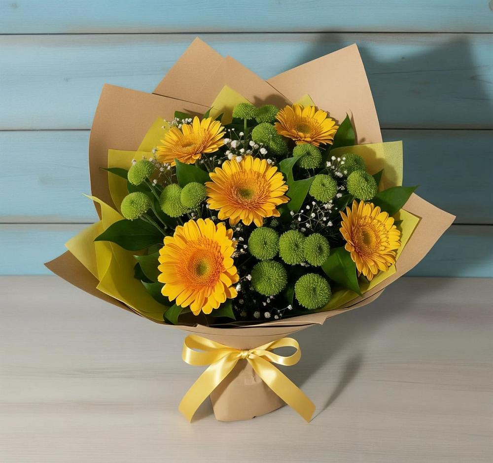 Букет цветов из: Герберы и Хризантемы в Безопасном