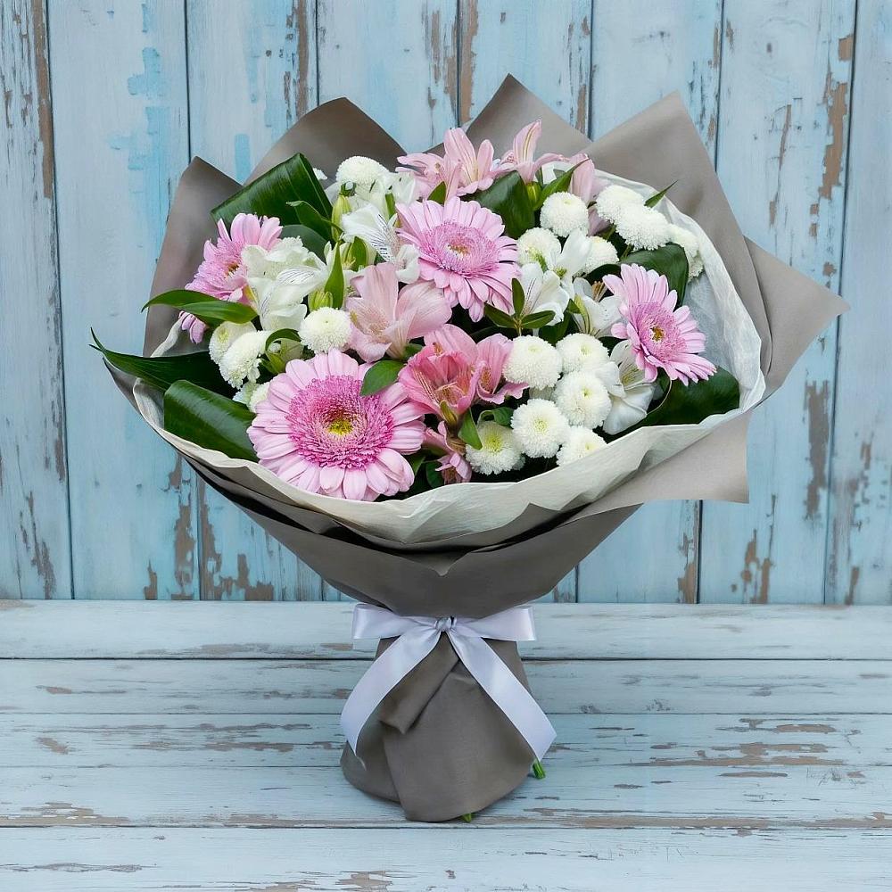 Букет цветов из: Герберы, Альстромерии и Хризантемы в Безопасном