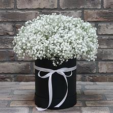 Цветочная композиция из Гипсофила в шляпной коробке в Безопасном